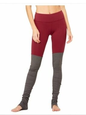 Alo Yoga Goddess Leggings Berry and Grey Two Tone Ruched Size XS